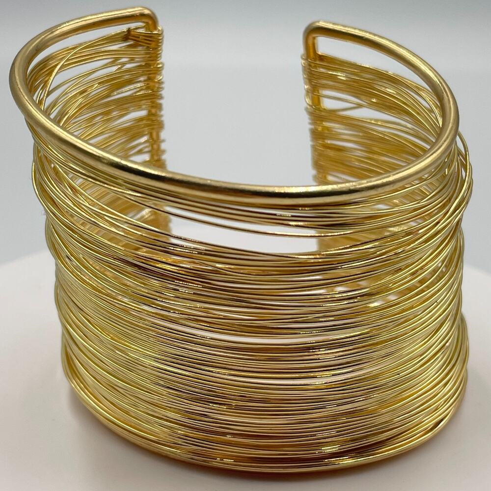 Vintage Y2K Gold Tone Multi Wire Strand Statement Cuff Bracelet Boho Chunky